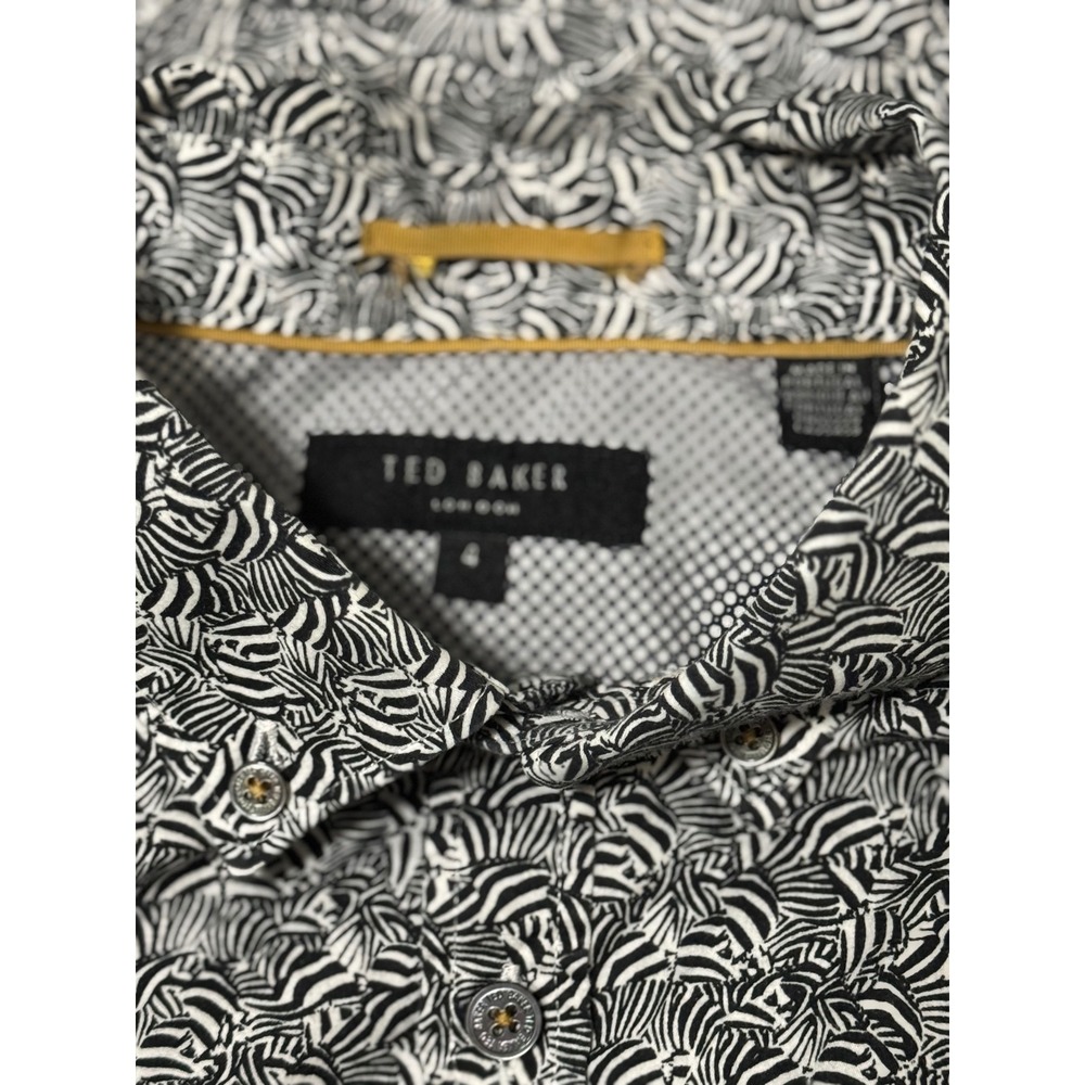 Ted Baker London Mens Shirt Size 4 Medium Black White Zebra Abstract Print